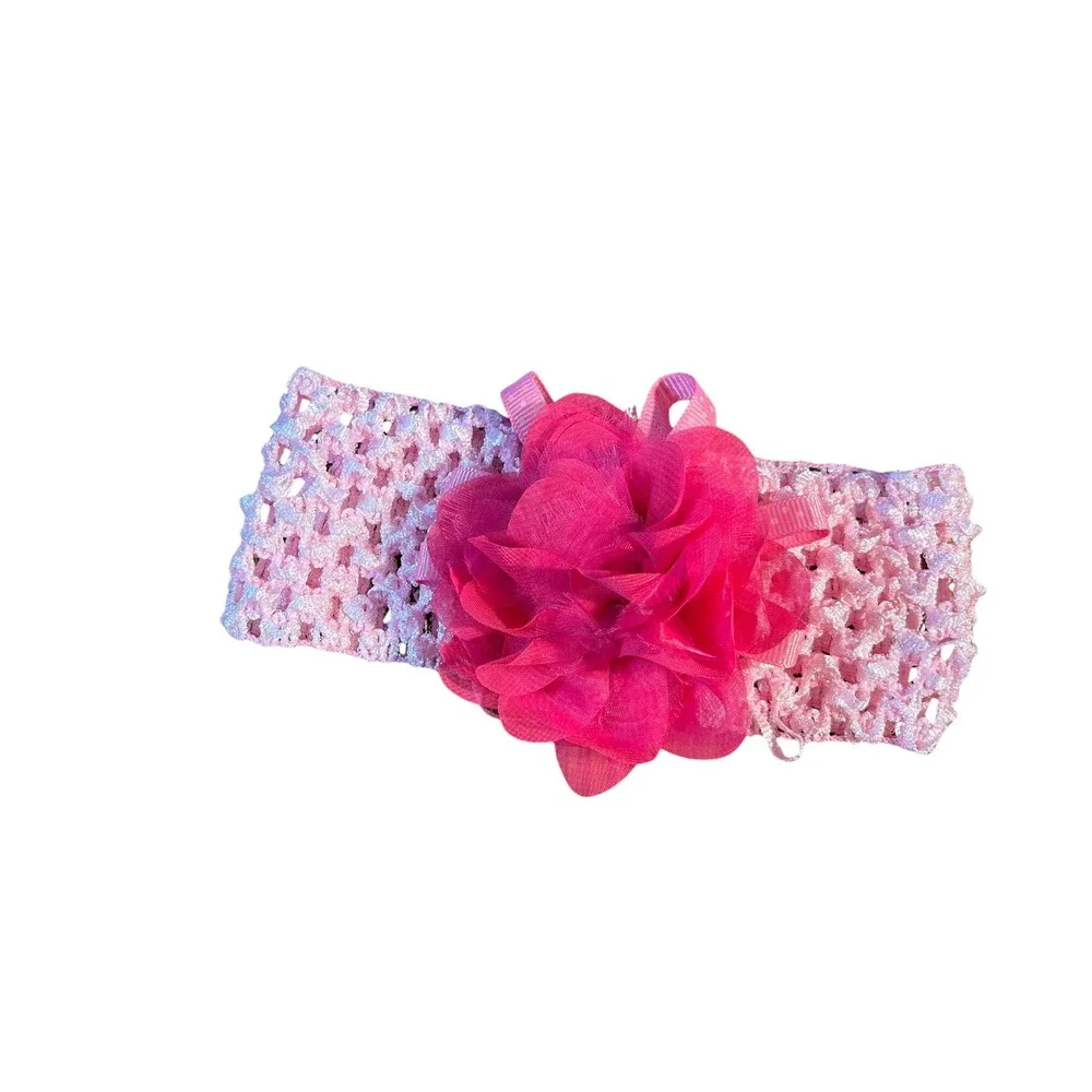 Baby Girl Pink Crochet Headband Hot Pink Flower Infant Toddler‎ Hair Accessory